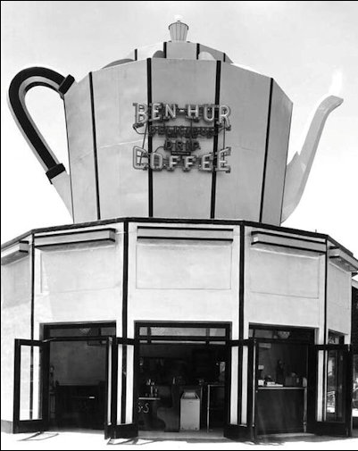 Coffee Pot programmatic-style building left view